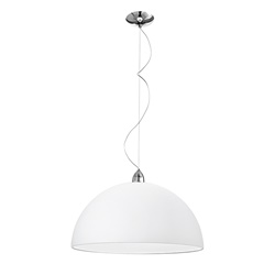 Sospensione metallo cromato paralume vetro bianco satinato E27 50cm interni