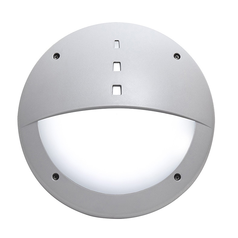 Apparecchio esterno IP66 policarbonato antiurto attacco E27 per lampadine LED resistente ruggine e corrosione finitura grigia