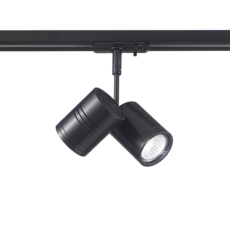 Proiettore nero binario monofase orientabile GU10 per illuminazione interna commerciale e residenziale