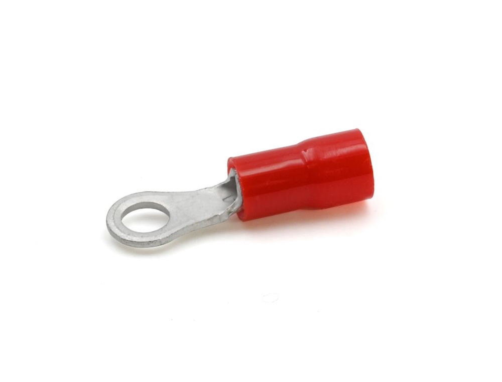 Capocorda occhiello preisolato PVC rosso vite 4mm per conduttori rame 0,25-1,5 mmq uso elettrico
