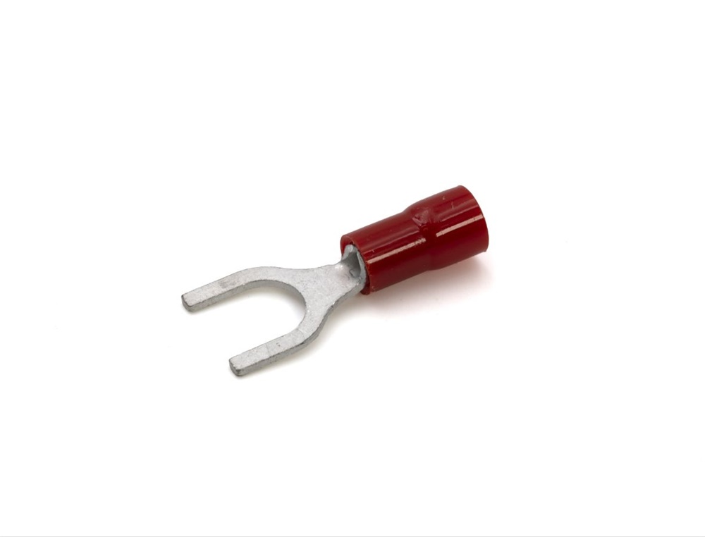 Capocorda a forcella preisolato rosso vite 10mm per conduttori rame 0,25-1,5 mmq uso elettrico