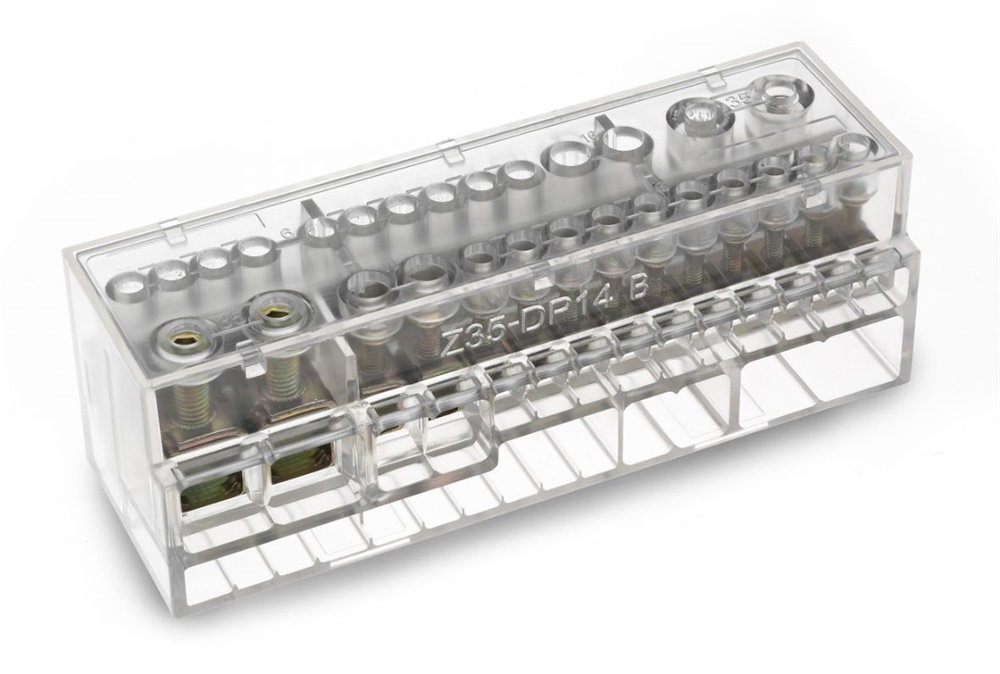 Partitore bipolare 125A 14 vie sezione 3 mm² per quadri comando e distribuzione