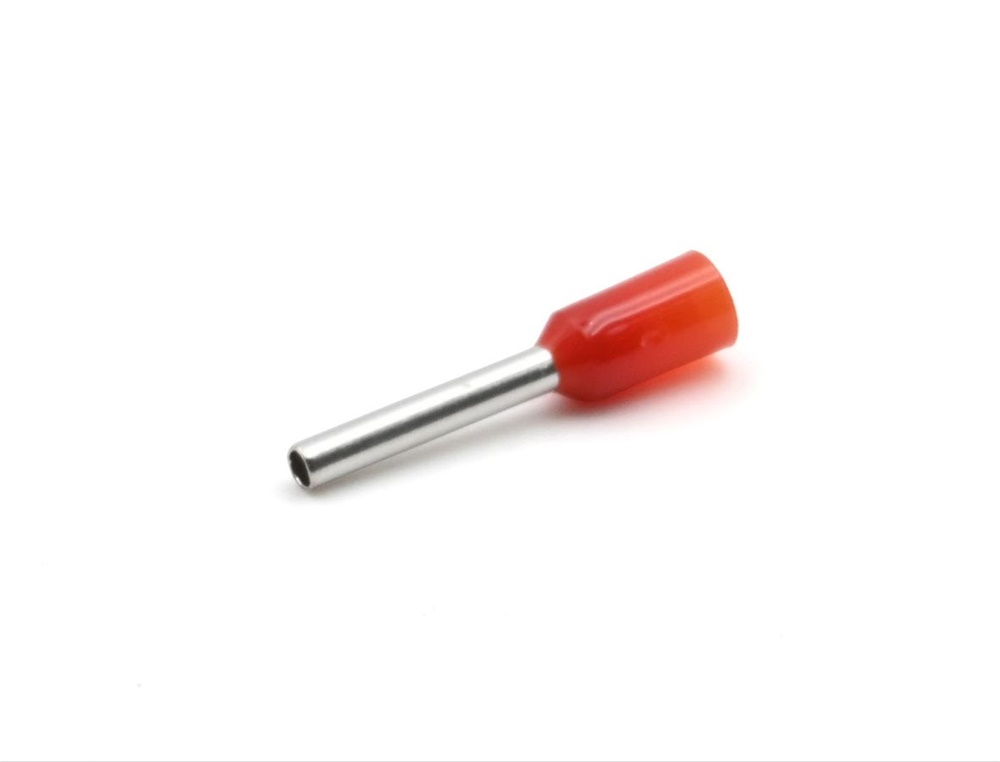 Tubetto terminale isolato PA6 rosso per conduttori flessibili rame 1mmq DIN 46228/4 P 8mm