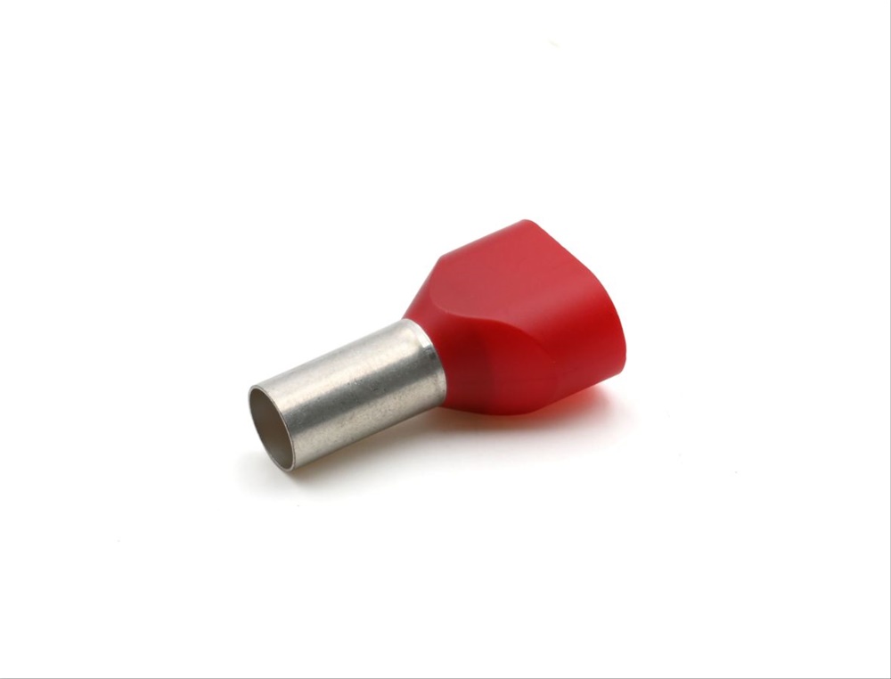 Tubetto terminale doppio preisolato PA6 rosso per conduttori flessibili rame 2x10mmq P12mm