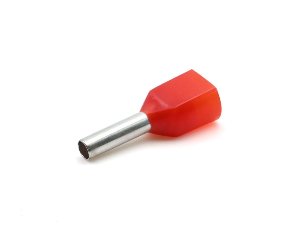 Tubetto terminale doppio preisolato PA6 rosso per conduttori flessibili rame 2x1mmq P8mm