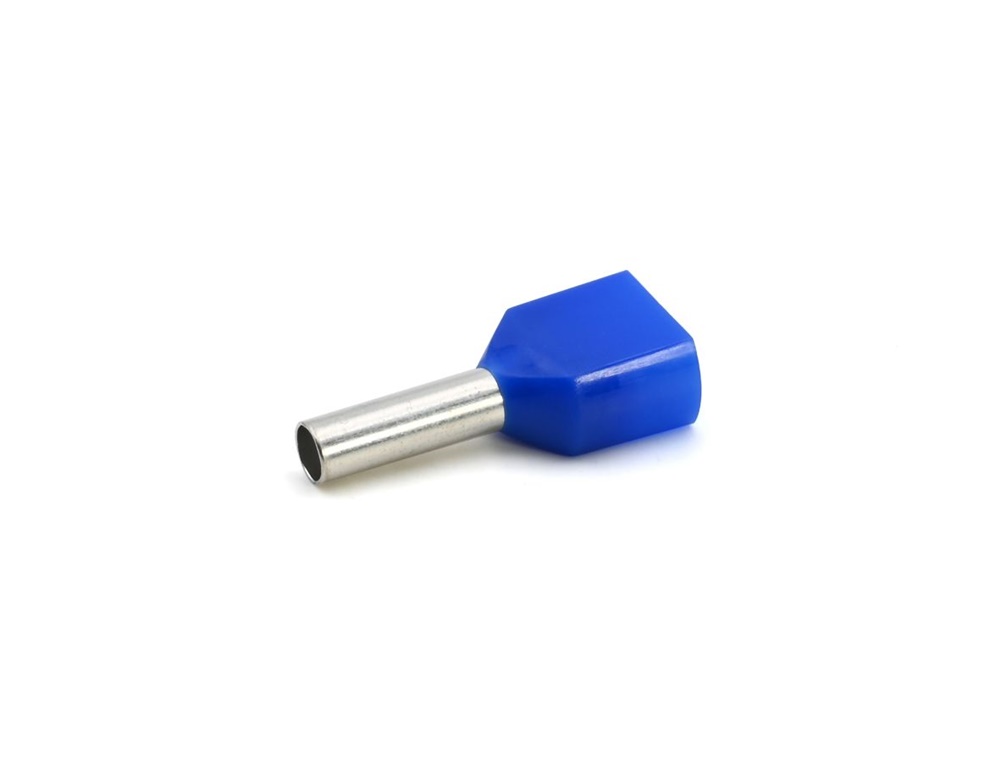 Tubetto terminale doppio preisolato PA6 blu per conduttori flessibili rame 2x2,5mmq P10mm