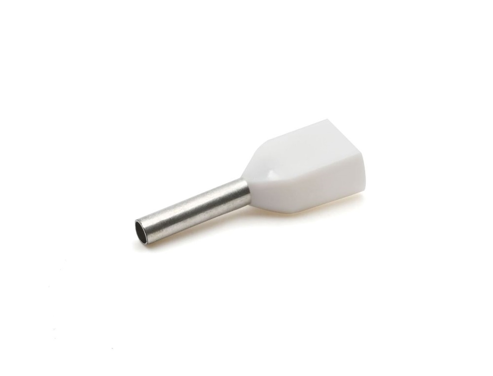 Tubetto terminale doppio preisolato PA6 bianco per conduttori flessibili rame 2x0,5mmq P10mm