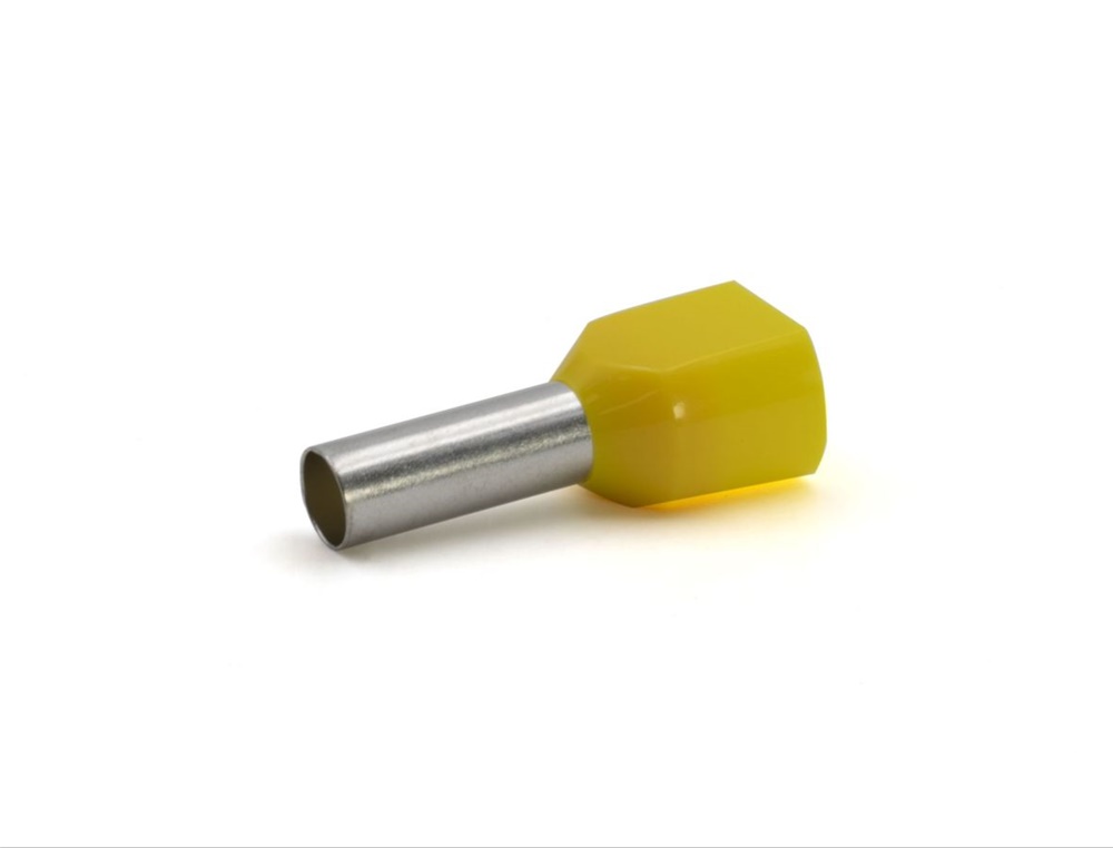 Tubetto terminale doppio preisolato PA6 giallo per conduttori flessibili rame 2x6mmq P14mm