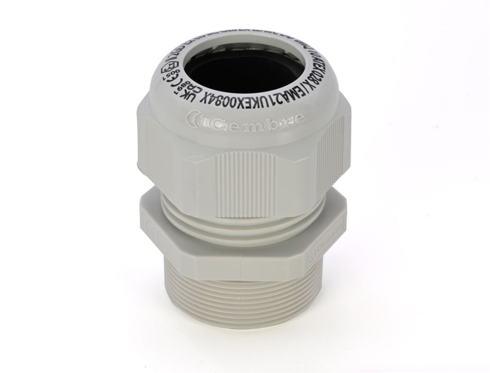 Pressacavo ATEX nylon PA 6.6 IP65 M40 per installazioni elettriche ambienti critici grigio