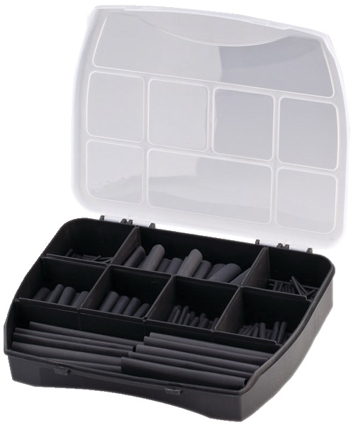 Valigetta assortimento 210 manicotti termoretraibili neri 3/1 per cavi Ø1,5-18 mm installazioni elettriche rapide