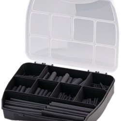 Valigetta assortimento 210 manicotti termoretraibili neri 3/1 per cavi Ø1,5-18 mm installazioni elettriche rapide