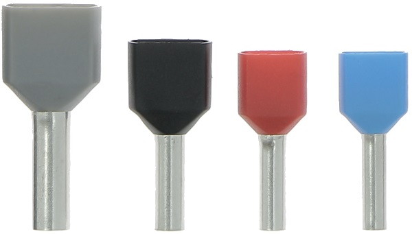 Tubetto terminale doppio 2x2,5 mm² grigio per collegamenti elettrici sicuri e rapidi, confezione 100 pezzi