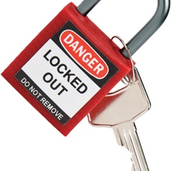 Lucchetto blocco ansa alluminio 38 mm corpo nylon resistente corrosione rosso sicurezza elettrico