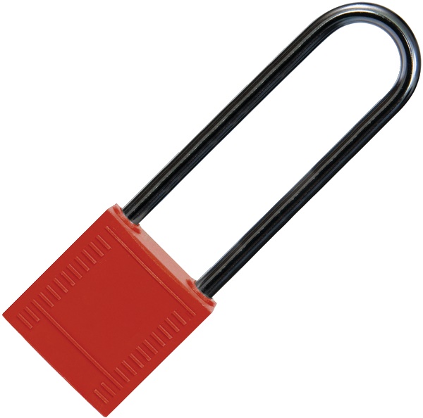 Lucchetto blocco ansa alluminio 75 mm corpo nylon resistente corrosione rosso