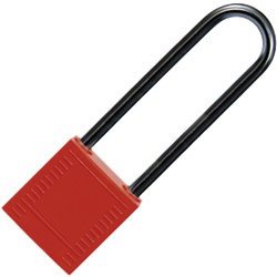 Lucchetto blocco ansa alluminio 75 mm corpo nylon resistente corrosione rosso