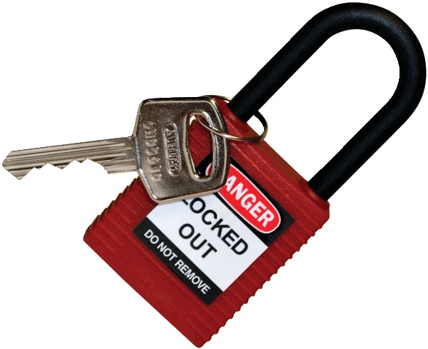 Lucchetto blocco nylon 38 mm rosso non conduttivo resistente corrosione urti per dispositivi elettrici