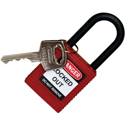 Lucchetto blocco nylon 38 mm rosso non conduttivo resistente corrosione urti per dispositivi elettrici