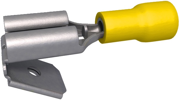 Clip preisolata maschio/femmina gialla 4-6 mm² 6,3x0,8 mm ottone stagnato per connessioni elettriche sicure e durature