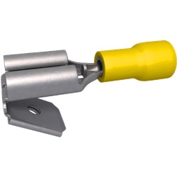 Clip preisolata maschio/femmina gialla 4-6 mm² 6,3x0,8 mm ottone stagnato per connessioni elettriche sicure e durature