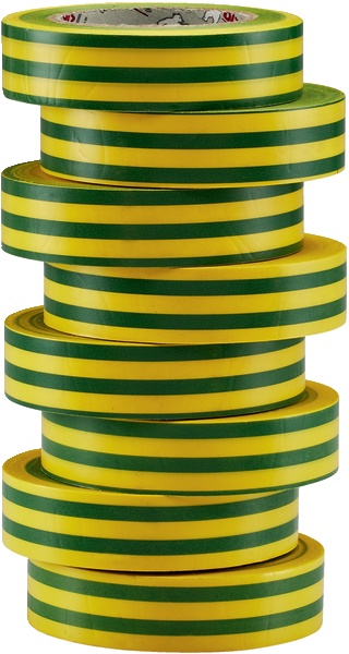Nastro isolante elettrico giallo/verde 15 mm x 10 m set 8 pezzi PVC ritardante fiamma autoestinguibile resistente acidi e alcali