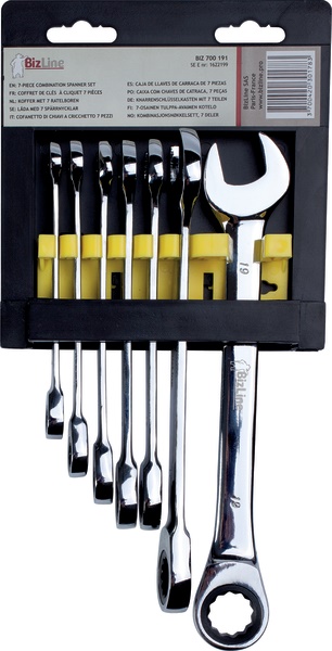 Set chiavi a cricchetto 7 misure 8-19 mm acciaio cromo vanadio per elettricisti