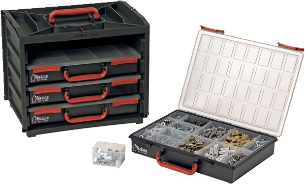 Box portaoggetti 4 valigette 14 scomparti estraibili manico ergonomico per elettricisti