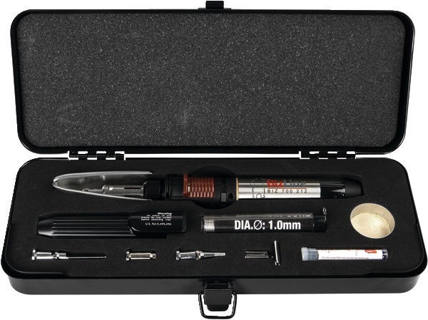 Cofanetto saldatore a gas 30-125 W con 8 accessori per installazioni rapide e precise