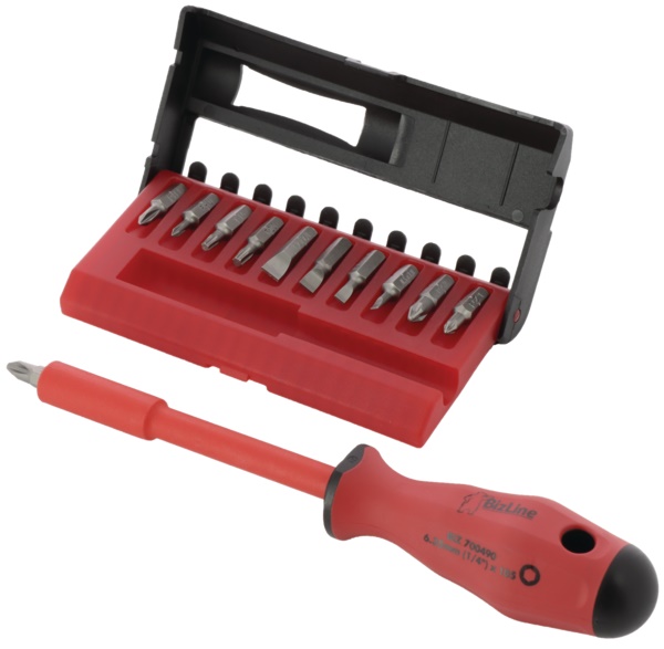 Cacciavite porta-inserti isolato 1000 V con 11 inserti magnetici ergonomico