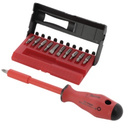 Cacciavite porta-inserti isolato 1000 V con 11 inserti magnetici ergonomico