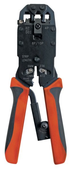 Pinza crimpatrice RJ45 RJ11 RJ12 con cricchetto manico bimateriale taglia spelacavi professionale