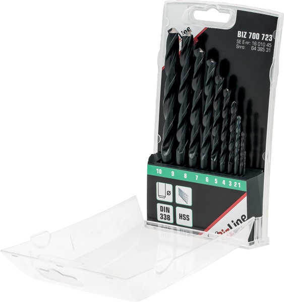 Set 10 punte HSS metallo Ø1-10mm per rame ottone materie plastiche, astuccio plastica resistente