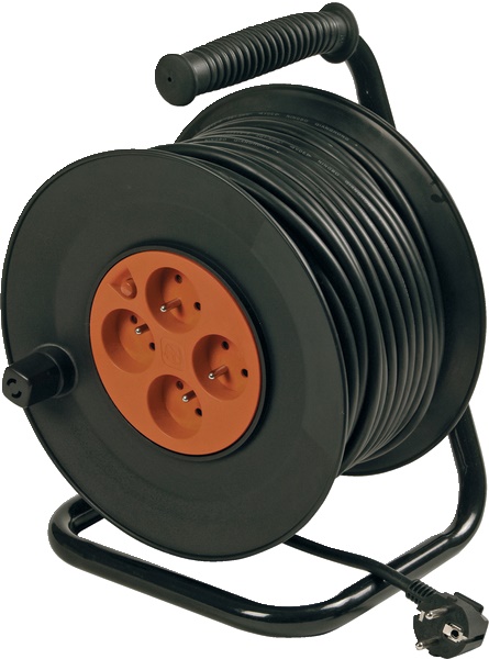 Avvolgicavo 40 m cavo H05VV-F 3G1,5 mm² 4 prese 16A 250V con disgiuntore termico riarmo manuale per installazioni elettriche rapide e sicure