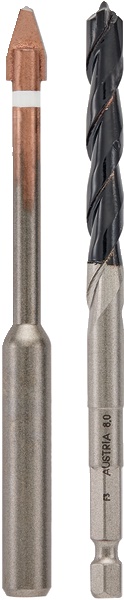 Set punte Ø 8 mm per grès, ceramica e cemento, cofanetto pronto all’uso per fissaggi su piastrelle dure