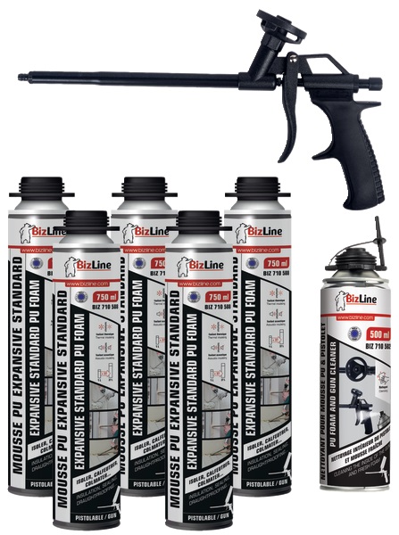 Set 5 schiume poliuretaniche con pistola e detergente isolamento termico serbatoi acqua calda