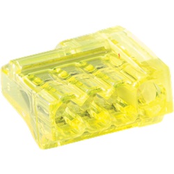 Morsetto automatico CHRISTAL 4 ingressi giallo autoestinguente VO con punta tester per installazioni elettriche rapide e sicure