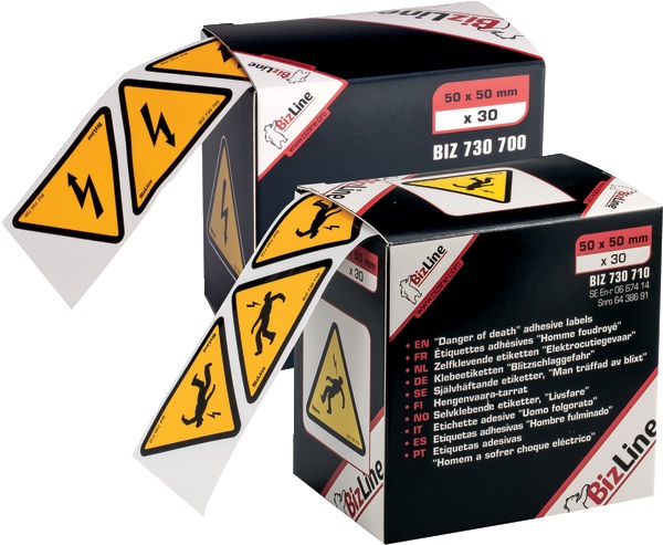 Etichetta autoadesiva triangolare pericolo elettrico 50x50 mm vinile resistente umidità solventi confezione 30 pezzi