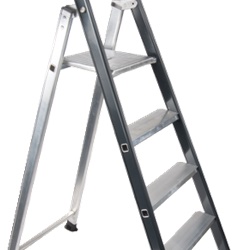 Scala alluminio 3 gradini robusta con ripiano porta-attrezzi e gancio porta-secchio per installazioni elettriche rapide e sicure