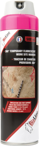 Tracciante cantiere fluorescente rosso ciliegia 500 ml multidirezionale marcatura temporanea fino 10 mesi adesione superfici umide