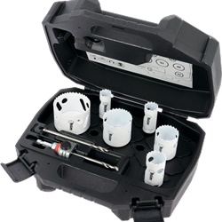 Set 6 seghe a tazza CLIC II Ø22-67 mm con albero esagonale e punta guida HSS cobalto per forature precise impianti elettrici