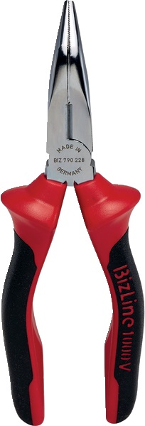 Pinza becchi semitondi lunghi 160 mm isolamento 1000 V manico bimateriale antiscivolo rivestimento cromato per lavori elettrici precisione