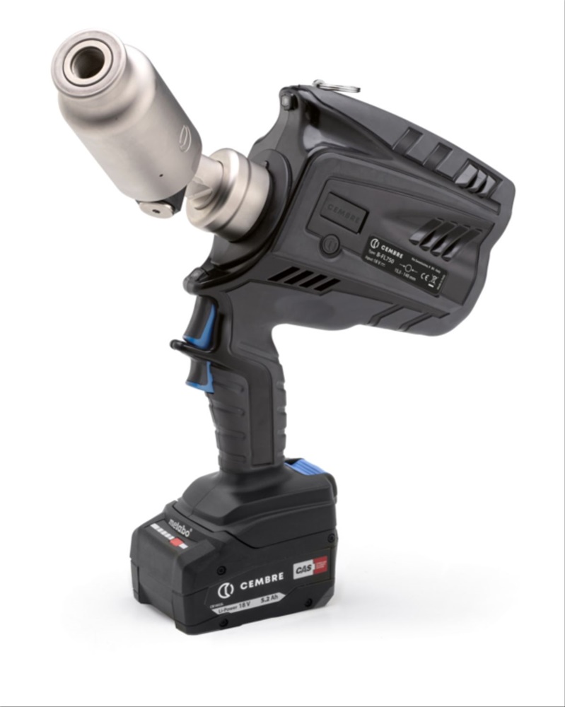 Foralamiere oleodinamico a batteria B-FL750, foratura lamiere fino 3,5 mm, testa girevole 360°, LED illuminazione, design compatto pistola, ergonomico, uso industriale e manutenzione tecnica