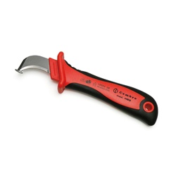 Coltello isolato per cavi lama curva con cappuccio protezione e guidalama per rimozione guaine senza danni