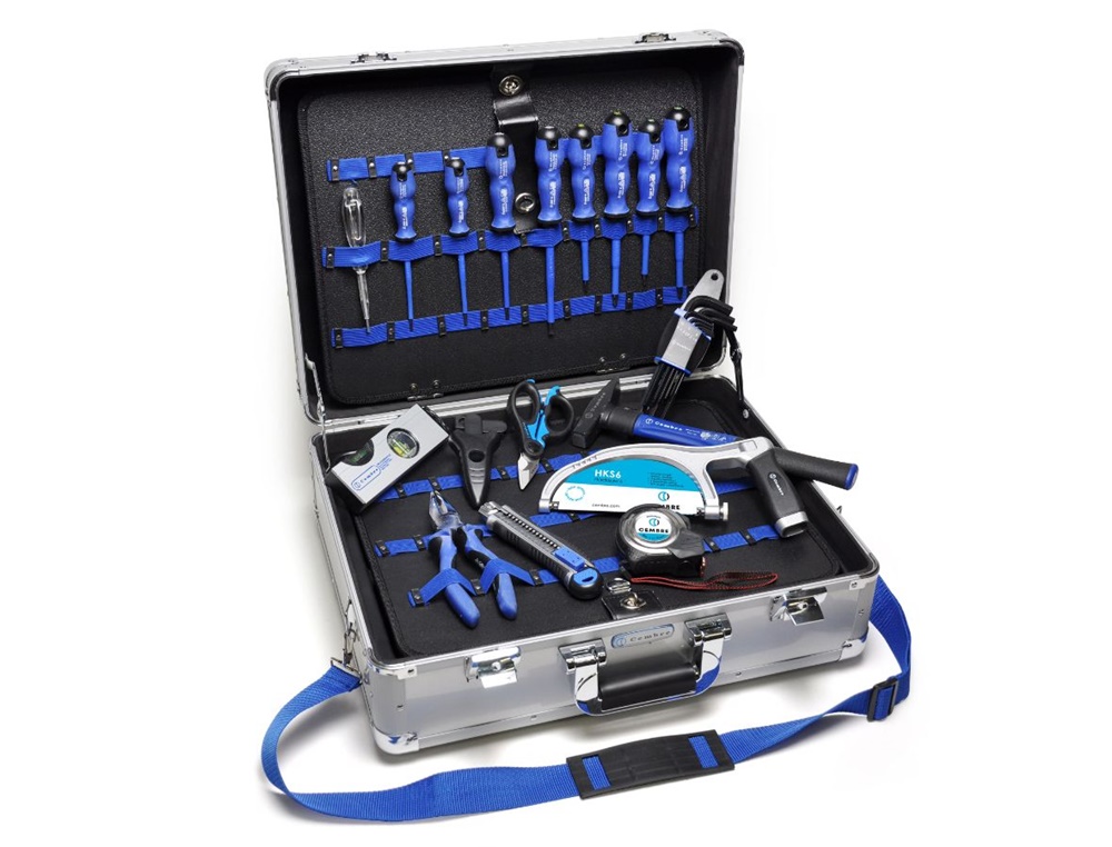 Kit valigia alluminio con pannelli portautensili elastici e tasca porta documenti per uso professionale
