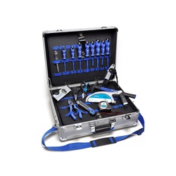 Kit valigia alluminio con pannelli portautensili elastici e tasca porta documenti per uso professionale