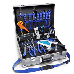 Valigia alluminio kit assortito con pannelli portautensili elastici e tasca porta documenti/tablet