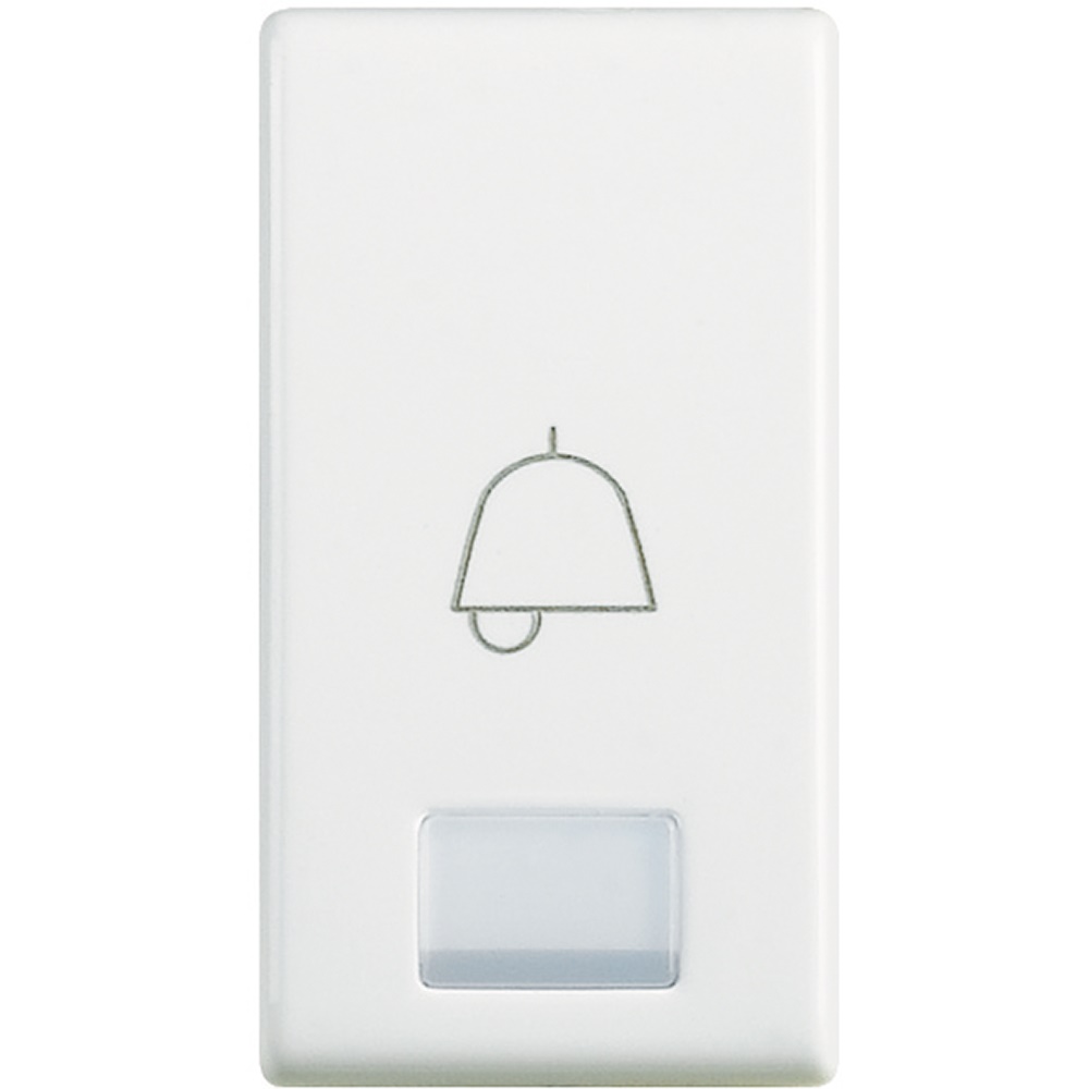 Copritasto simbolo campana Matix per impianti elettrici senza alogeni con finestra controllo luce e simbolo tattile