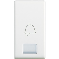 Copritasto simbolo campana Matix per impianti elettrici senza alogeni con finestra controllo luce e simbolo tattile