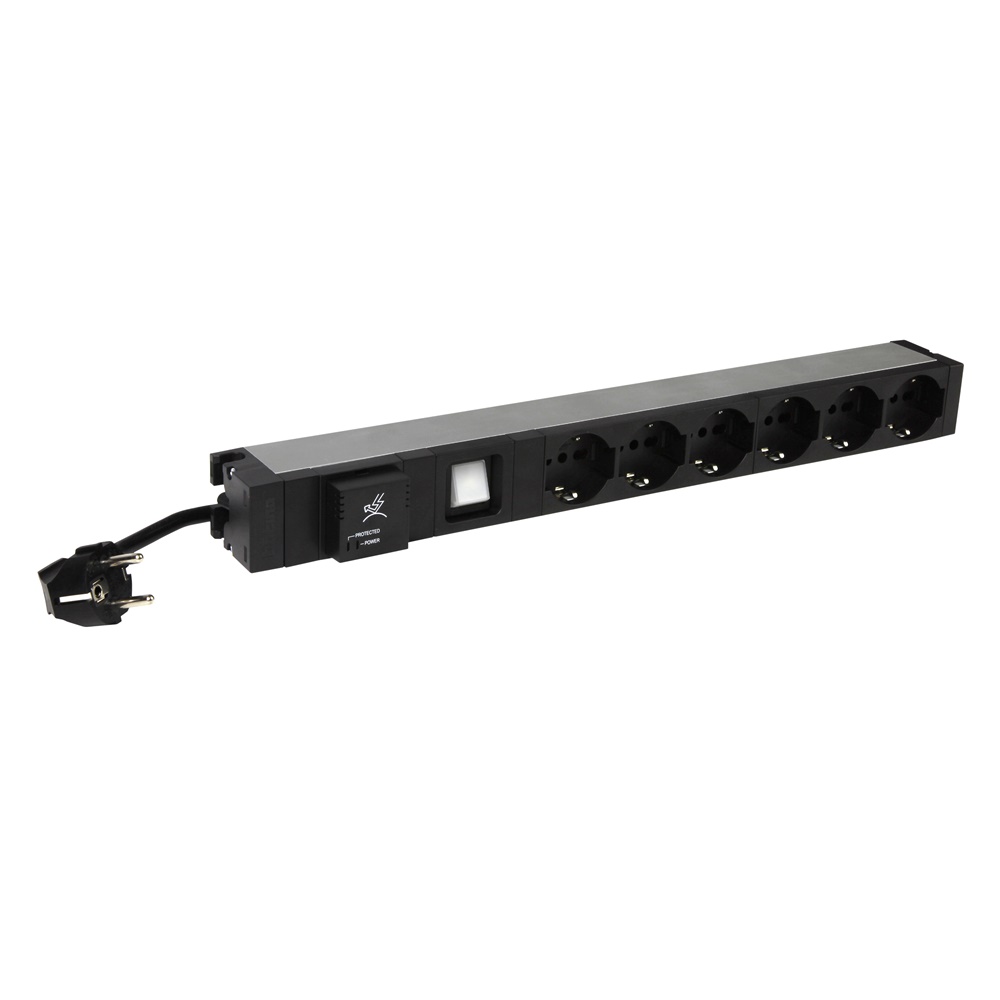 Multipresa 19 6 prese bipasso con interruttore luminoso e limitatore sovratensione per uso professionale