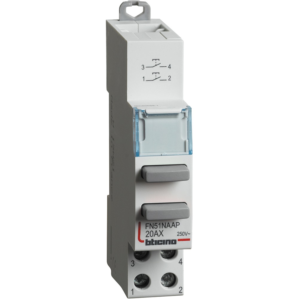 Pulsante doppio 1NA+1NA 20A 250V modulo DIN per impianti elettrici comando semplice