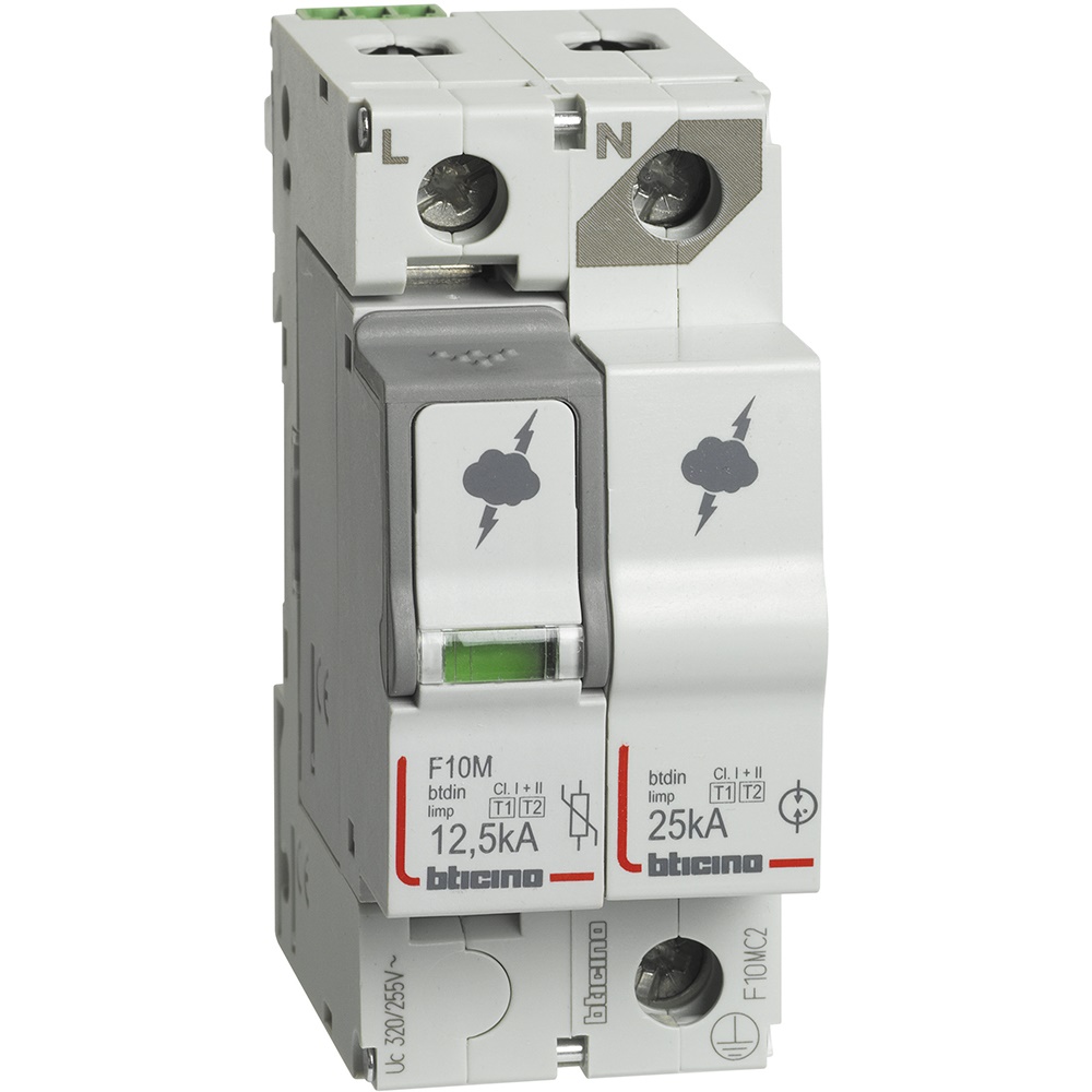 Limitatore sovratensione SPD T1+T2 12,5kA 1P+N con contatto ausiliario protezione reti TT residenziali industriali